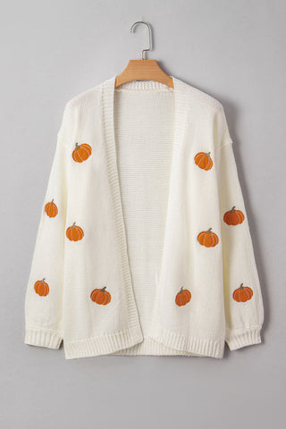 White Pumpkin Print Open Front Drop Shoulder Knit Cardigan *NEW* Shipping earliest date is 9/10