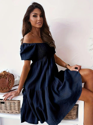 Full Size Ruffled Off Shoulder Short Sleeve Dress