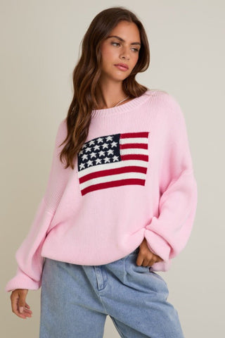 Oversized Patriotic Flag Sweater Top