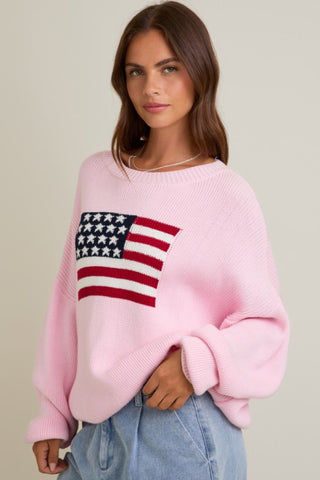 Oversized Patriotic Flag Sweater Top