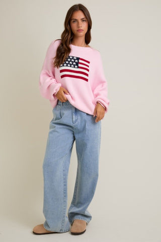 Oversized Patriotic Flag Sweater Top