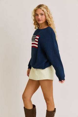 Oversized Patriotic Flag Sweater Top