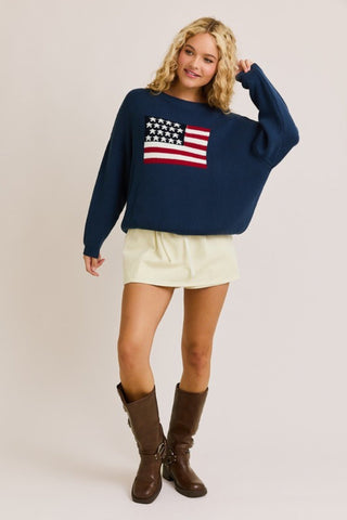 Oversized Patriotic Flag Sweater Top