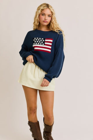 Oversized Patriotic Flag Sweater Top
