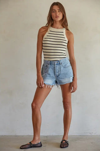 Knit Sweater Ribbed Striped Tank Top