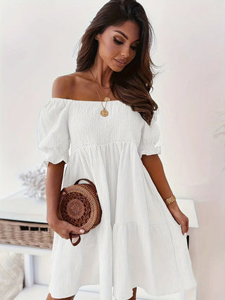 Full Size Ruffled Off Shoulder Short Sleeve Dress