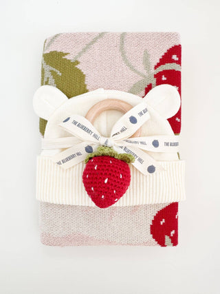 Strawberry Blanket Flower Rattle Gift Set