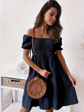 Full Size Ruffled Off Shoulder Short Sleeve Dress