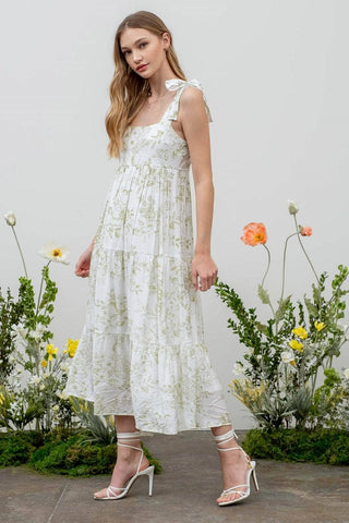 FRUIT BLOSSOM TIERED MIDI DRESS