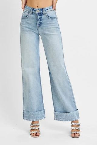 Risen Plus Size Tummy Control High Rise Ankle Cuffed Jeans
