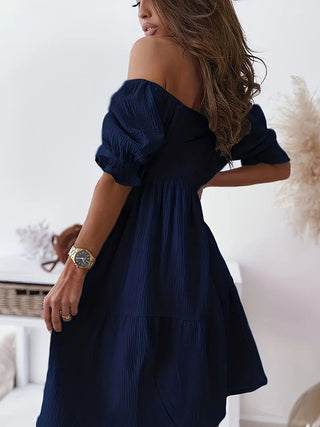 Full Size Ruffled Off Shoulder Short Sleeve Dress