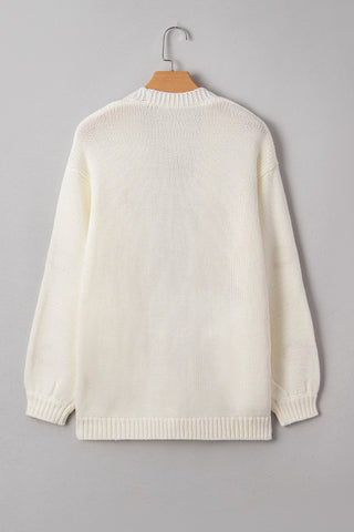 White Pumpkin Print Open Front Drop Shoulder Knit Cardigan *NEW* Shipping earliest date is 9/10