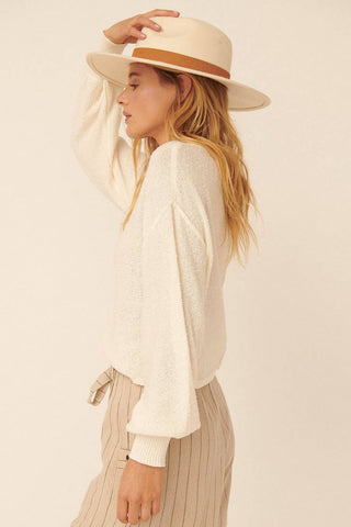 Solid Textured Knit Loose Sweater