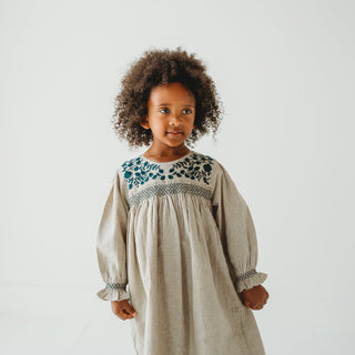 Meadow Breeze Linen Embroidered Oasis Dress