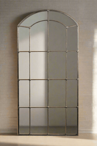 Arched Industrial Grid Wall Mirror