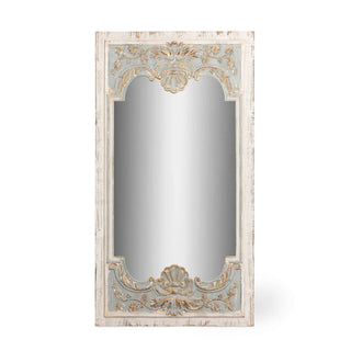 Vintage French Country Carved Wood Mirror with Distressed Blue Frame