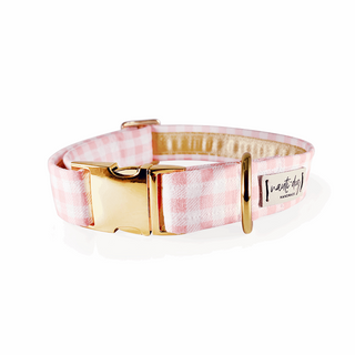 Gingham Pink Girly Summer Plaid Check Buckle & Martingale Dog Collar