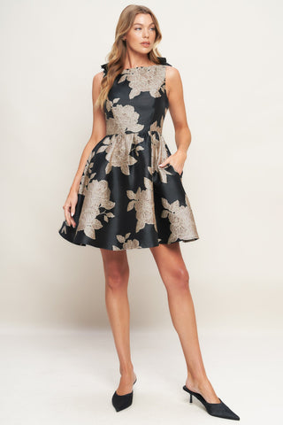 NOIR FLEUR WOVEN MINI DRESS