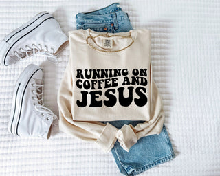 Running on Coffee and Jesus Christian Garment Dyed Comfort Colors Sweatshirt