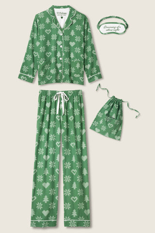 4-Piece Tree & Heart Print Flannel Gift Set