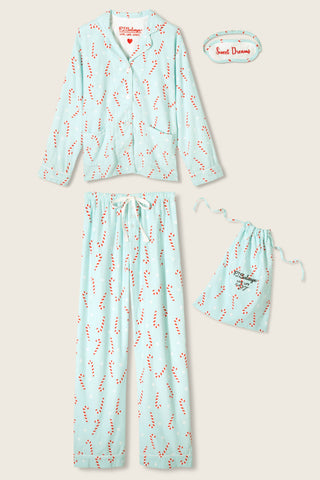 4-Piece Candy Cane Print Flannel Gift Set