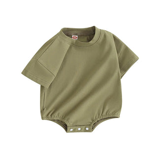 Baby Girls Boys Bubble Romper Short Sleeve Oversized Solid Color Basic Summer Clothes Bodysuit