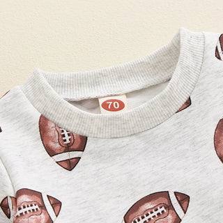Baby Toddler Boys Girls 2Pcs Football Print Long Sleeve Round Neck Top Drawstring Pockets Pants Set