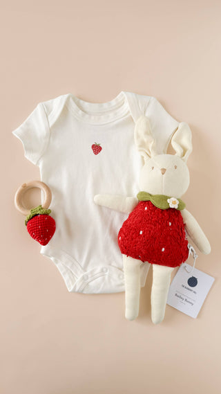 Teether Strawberry Red Cotton Crochet Rattle Baby Toy Summer
