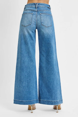 RISEN Mid Rise Wide Leg Jeans With Patch Pockets