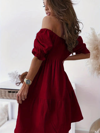 Full Size Ruffled Off Shoulder Short Sleeve Dress
