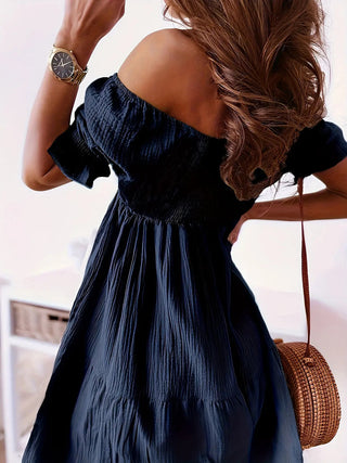 Full Size Ruffled Off Shoulder Short Sleeve Dress