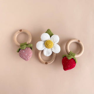 Teether Flower White Cotton Crochet Rattle Baby Toy Summer