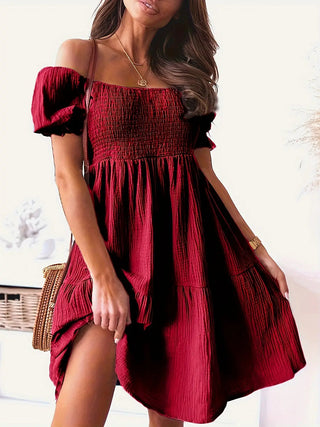 Full Size Ruffled Off Shoulder Short Sleeve Dress
