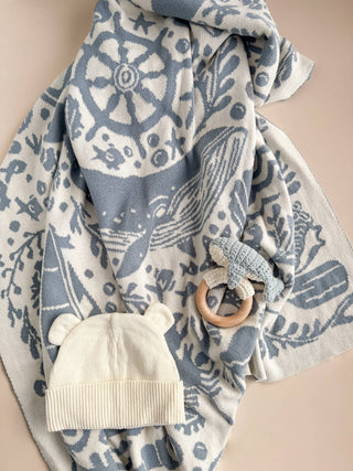 Set Nautical Blanket Whale Teether Cotton Hat Gift Summer