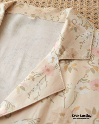 Pastoral Floral Short-Sleeve Long-Pants Pajama Set / Green