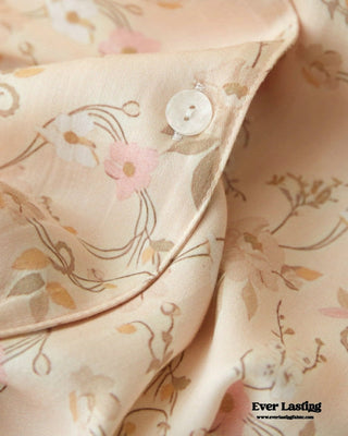 Pastoral Floral Short-Sleeve Long-Pants Pajama Set / Green