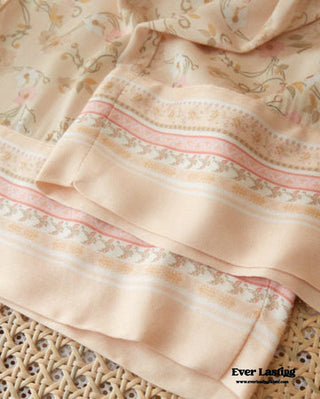 Pastoral Floral Short-Sleeve Long-Pants Pajama Set / Green