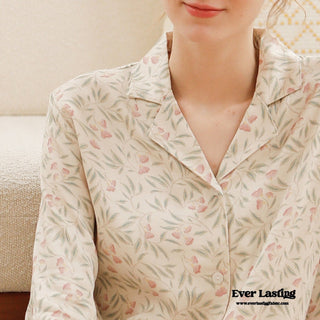 Pastoral Floral Short-Sleeve Long-Pants Pajama Set / Green