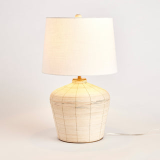 Rattan Table Lamp with Curved Base and White Shade