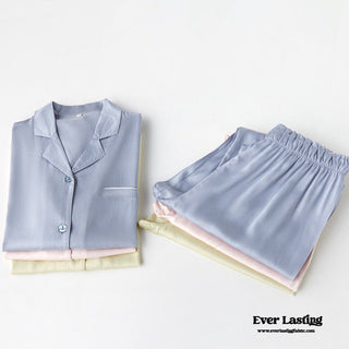 Silky Classic Morandi Silky Pajama Set / Blue